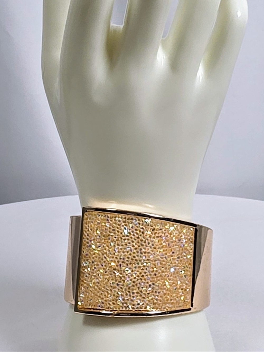 Pink Gold Statement Cuff Bracelet Druzy Style Sparkle Wide Bangle